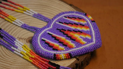 Native American Beaded Purple heart medallions Necklace
