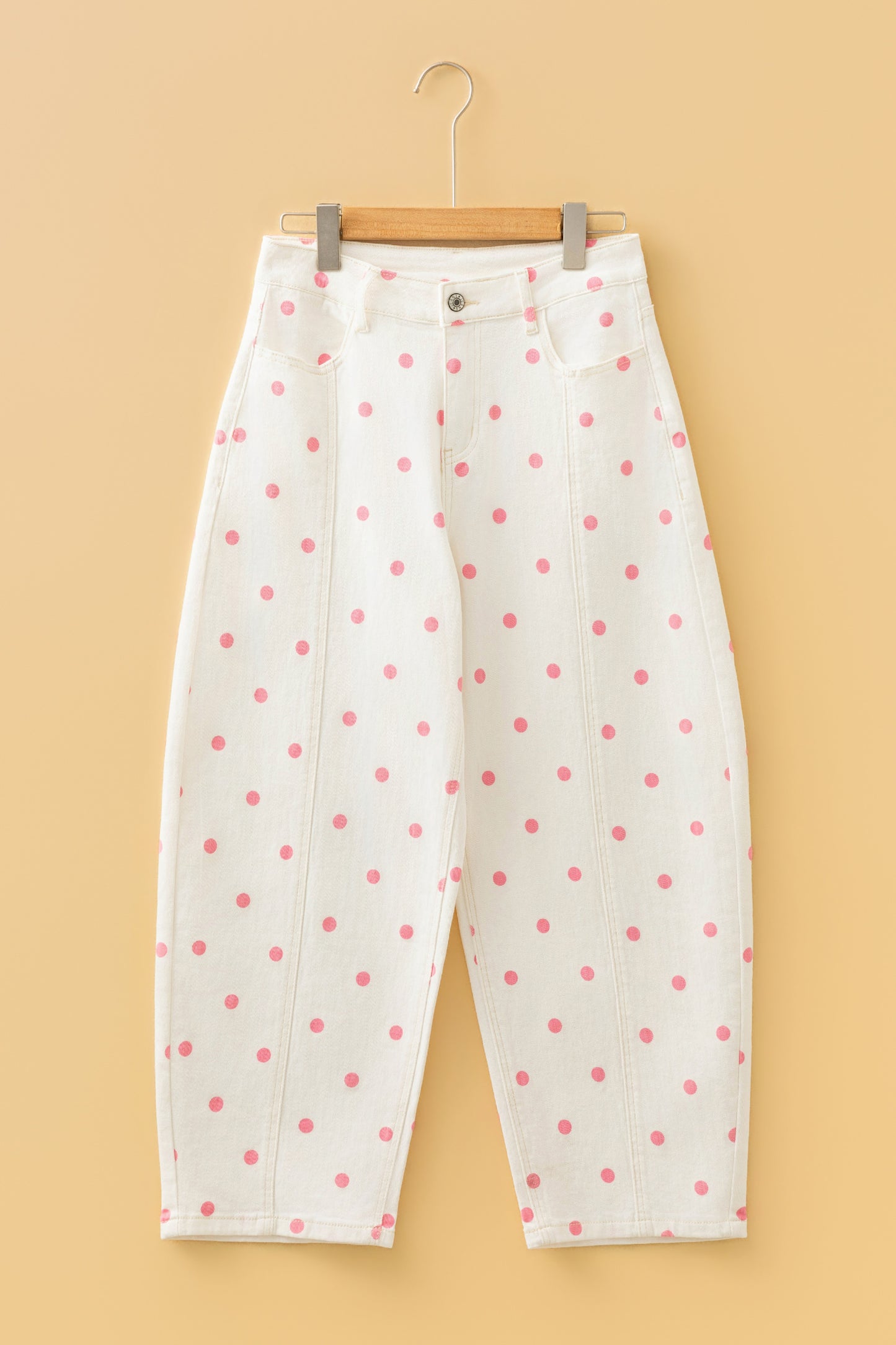 Pink Tailored Seam Polka Dot Print Ankle Length Casual Jeans