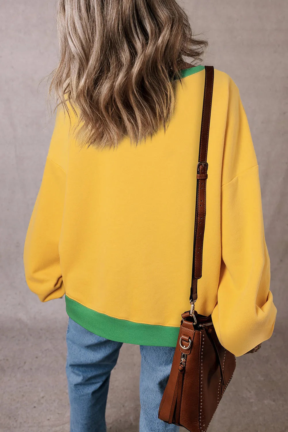 Ginger Color Block Patch Drop Shoulder Oversized Sweatshirt - Chic Meadow Boutique 