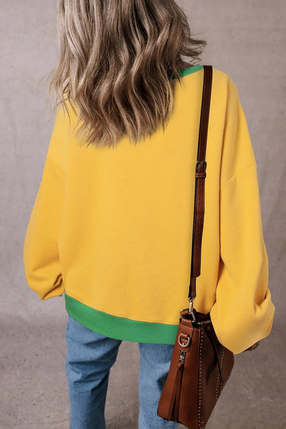 Ginger Color Block Patch Drop Shoulder Oversized Sweatshirt - Chic Meadow Boutique 