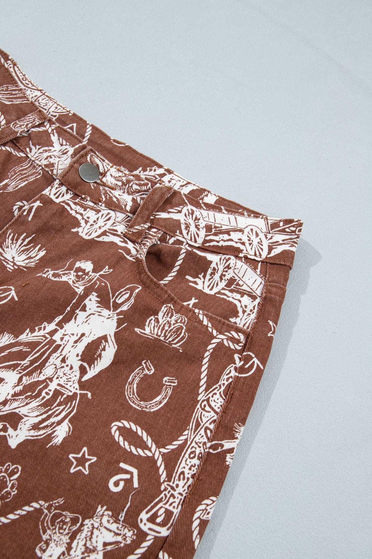 Brown Western Print Casual Shift Jeans