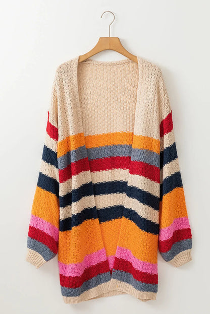 Stripes Knitted Balloon Sleeve Open Cardigan - Chic Meadow Boutique 