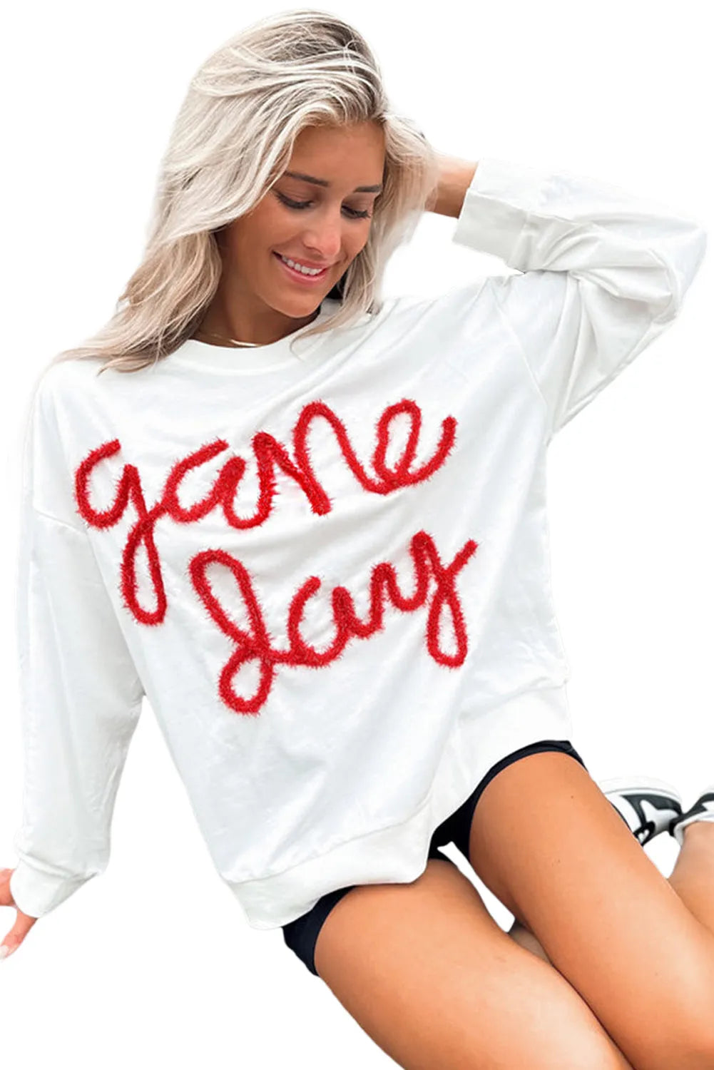 Tops/Sweatshirts & Hoodies White Tinsel Game Day Drop Shoulder Graphic Sweatshirt