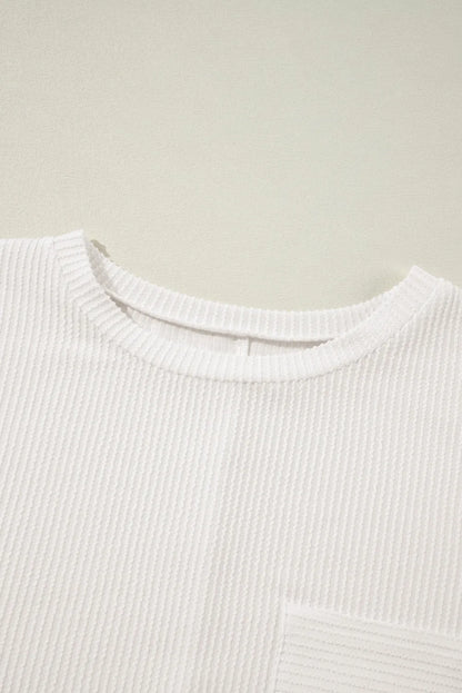 White Plus Size Ribbed Textured Long Sleeve T Shirt - Chic Meadow Boutique 