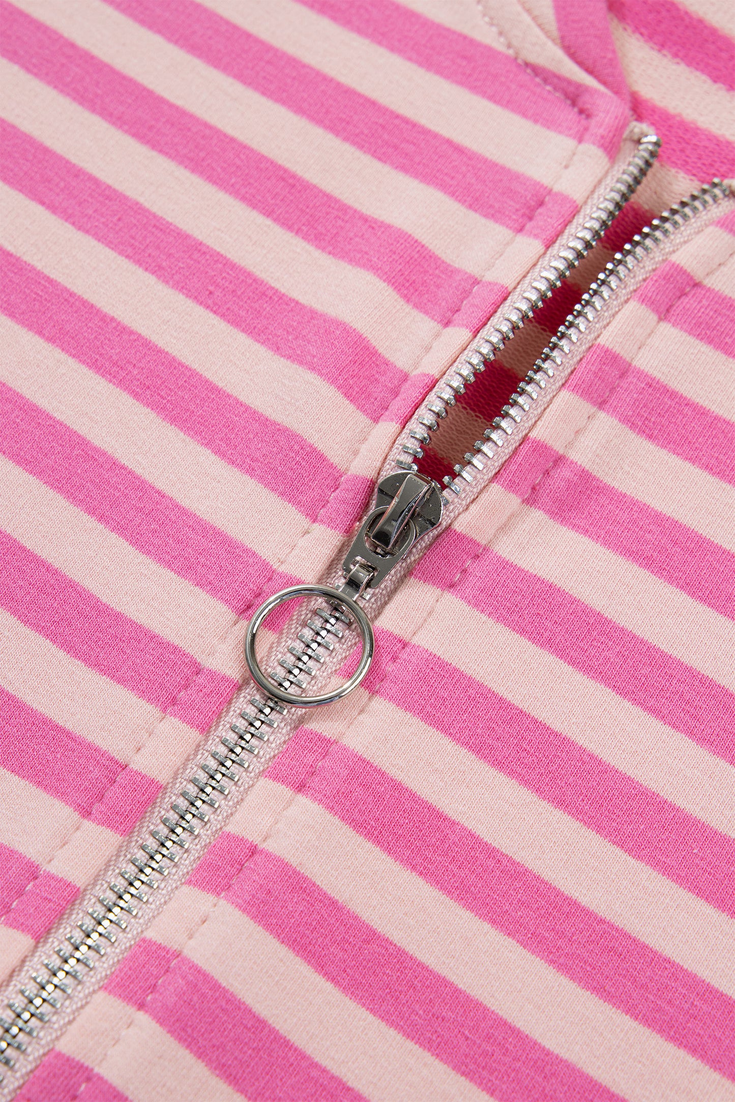 Pink Stripe Zip-up Puff Sleeve Zip Jacket Sweatshirt