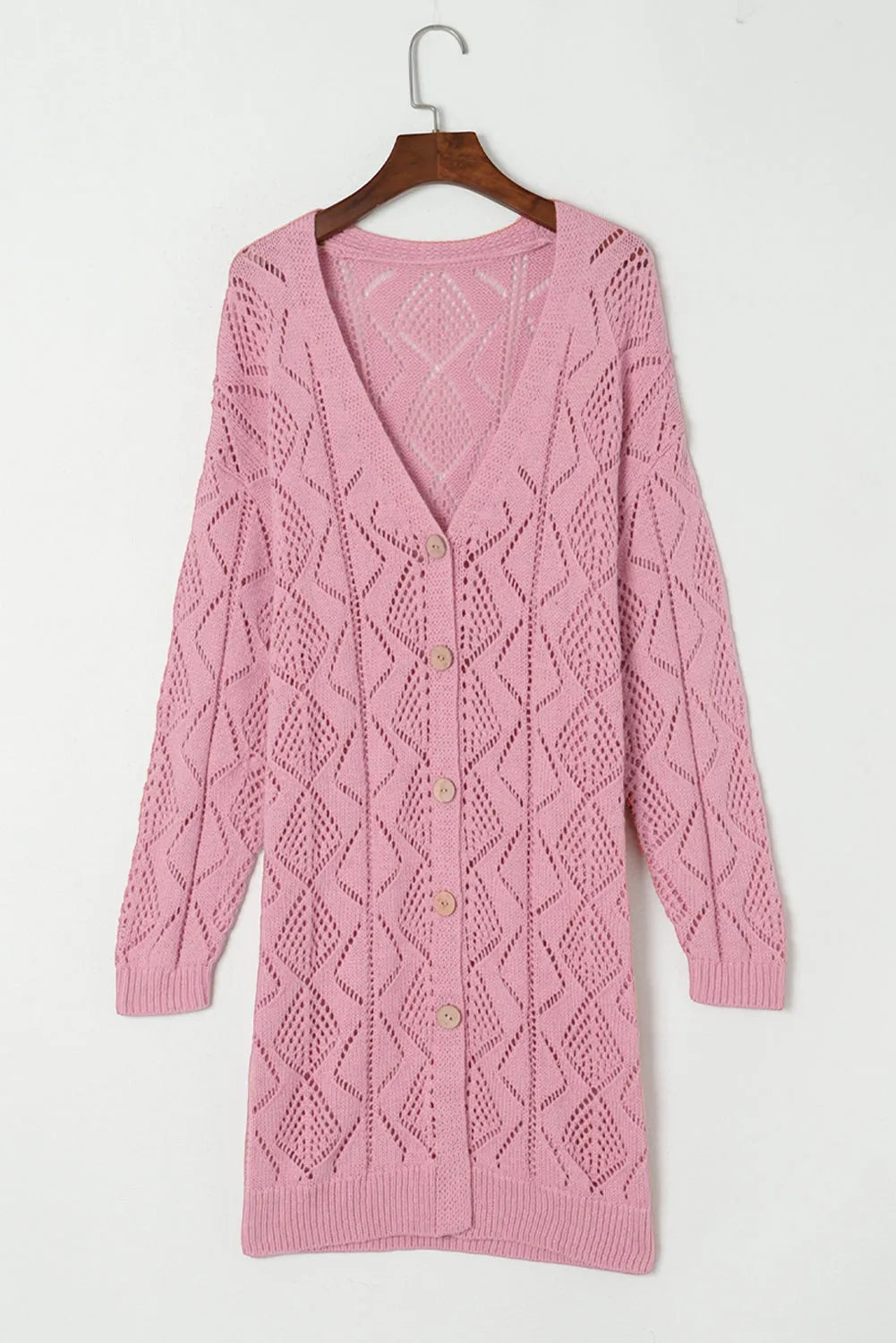 Pink Hollow-out Openwork Knit Cardigan - Chic Meadow Boutique 