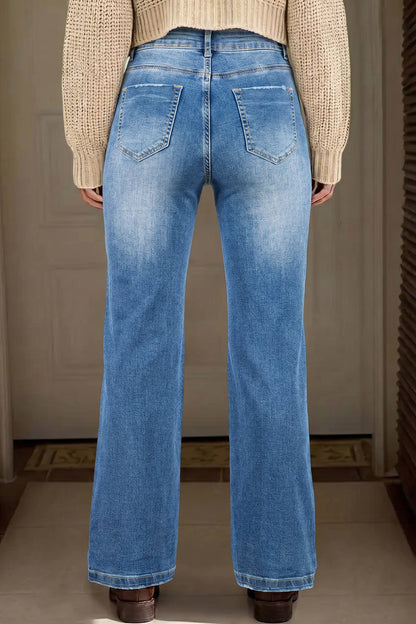 Myosotis Acid Washed Straight Leg Full Length Casual Jeans