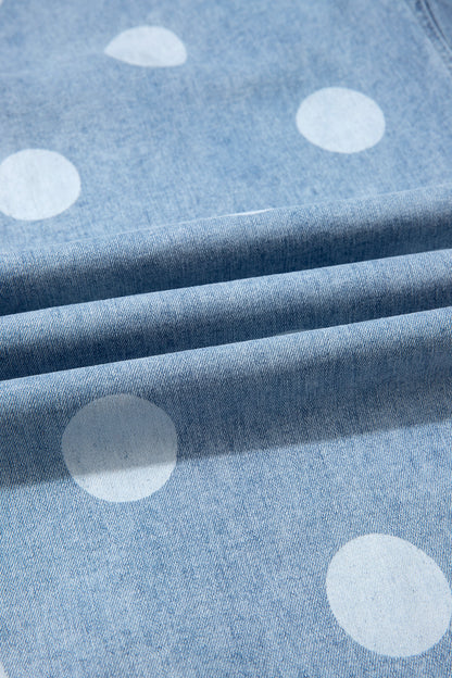 Sky Blue Polka Dot Ankle-Length Metal Button Casual Jeans