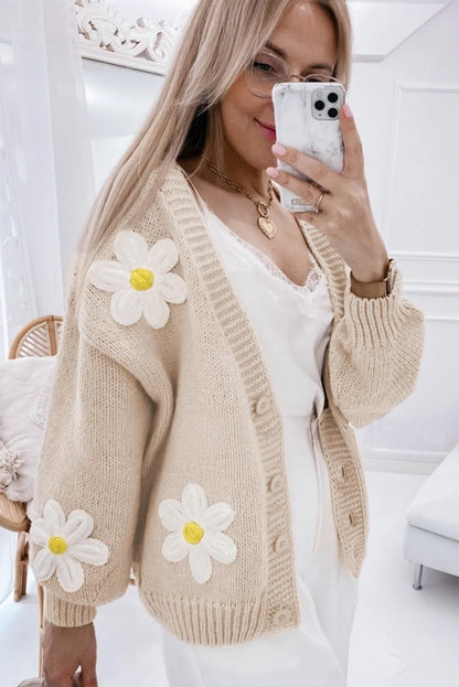 Parchment Elegant Flower Decor Button Front Cardigan - Chic Meadow Boutique 