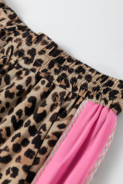 Brown Contrast Trim Leopard Top and Pant Set