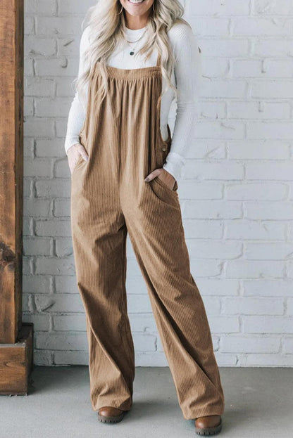 Bottoms/Jumpsuits & Rompers Gray Morn / S / 100%Polyester Gray Morn Solid Pocketed Loose Fit Corduroy Overall