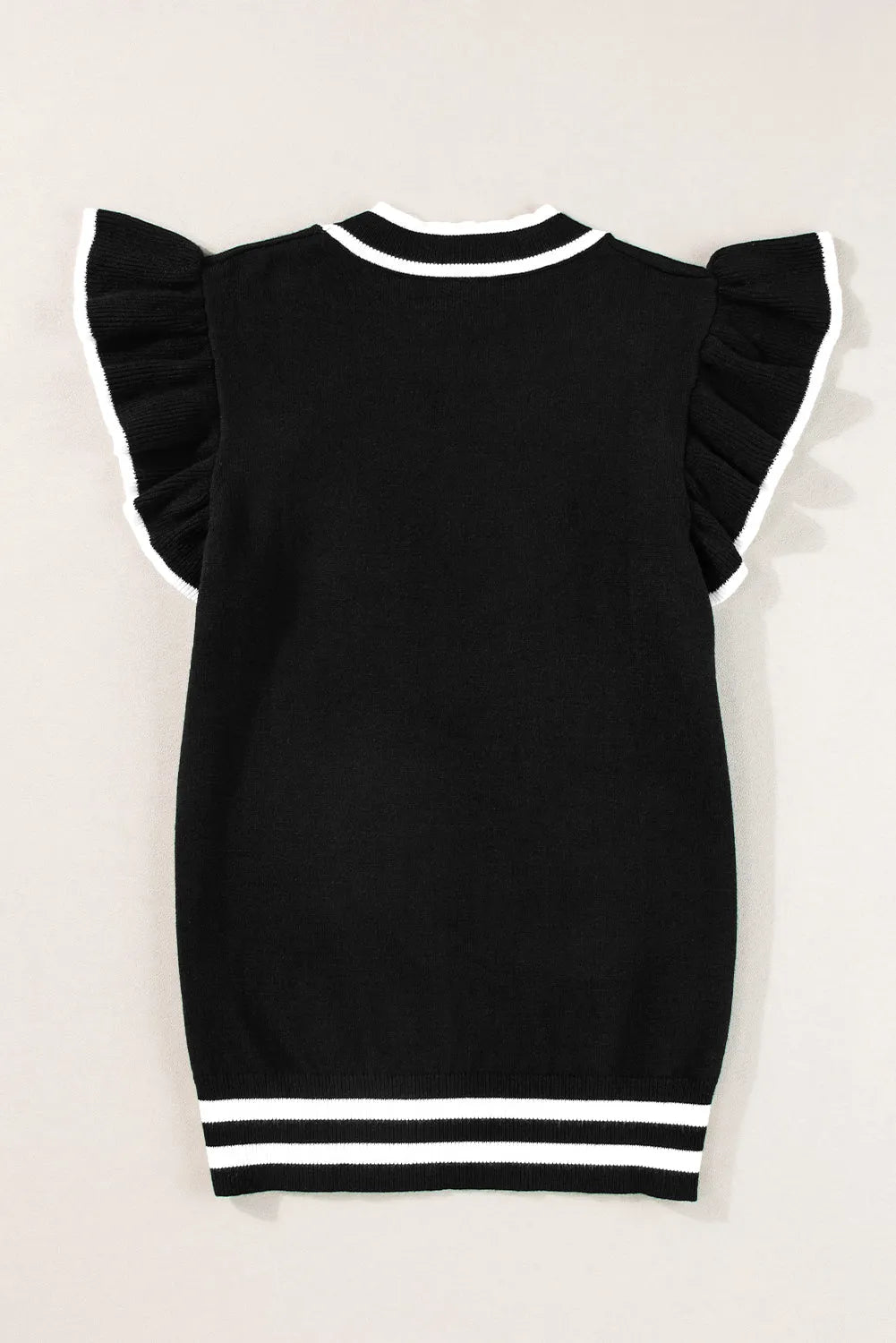 Black Edge Piping Ruffled Sleeve Round Neck Knit T Shirt - Chic Meadow Boutique 