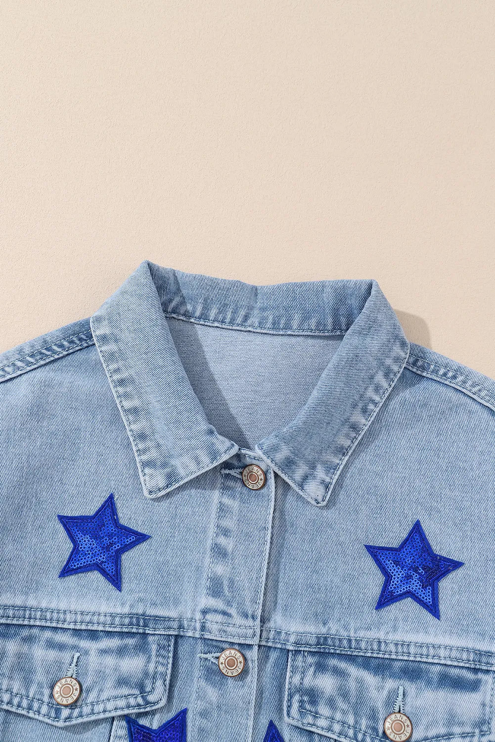 Bluing Sequin Star Flap Pocket Denim Jacket - Chic Meadow Boutique 