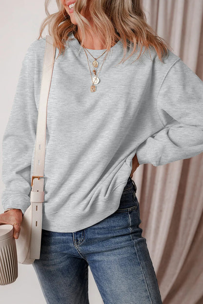 Gray Solid Fleece Lined Drop Shoulder Terry Sweatshirt - Chic Meadow Boutique 