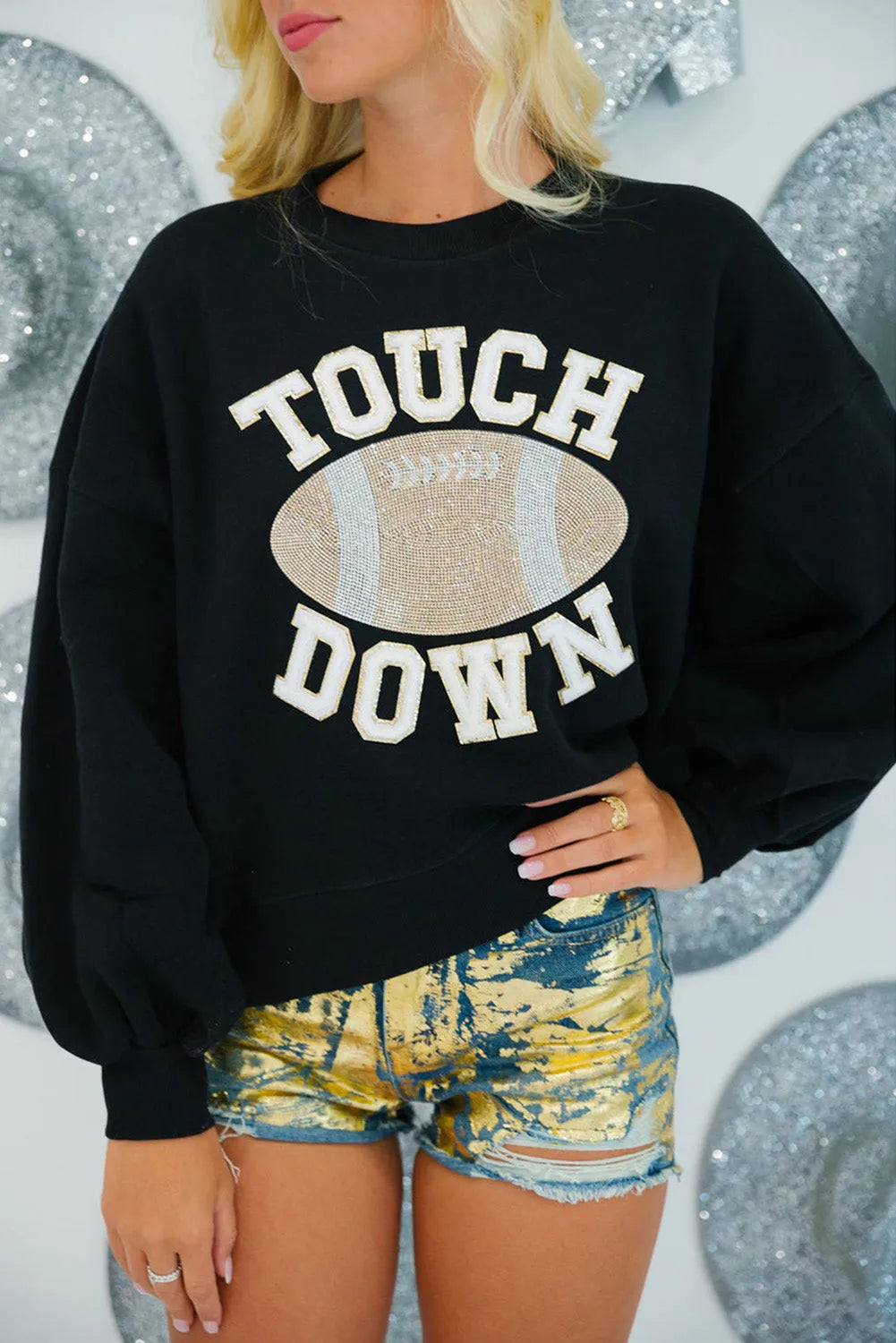 Black TOUCH DOWN Football Graphic Pullover Sweatshirt - Chic Meadow Boutique 