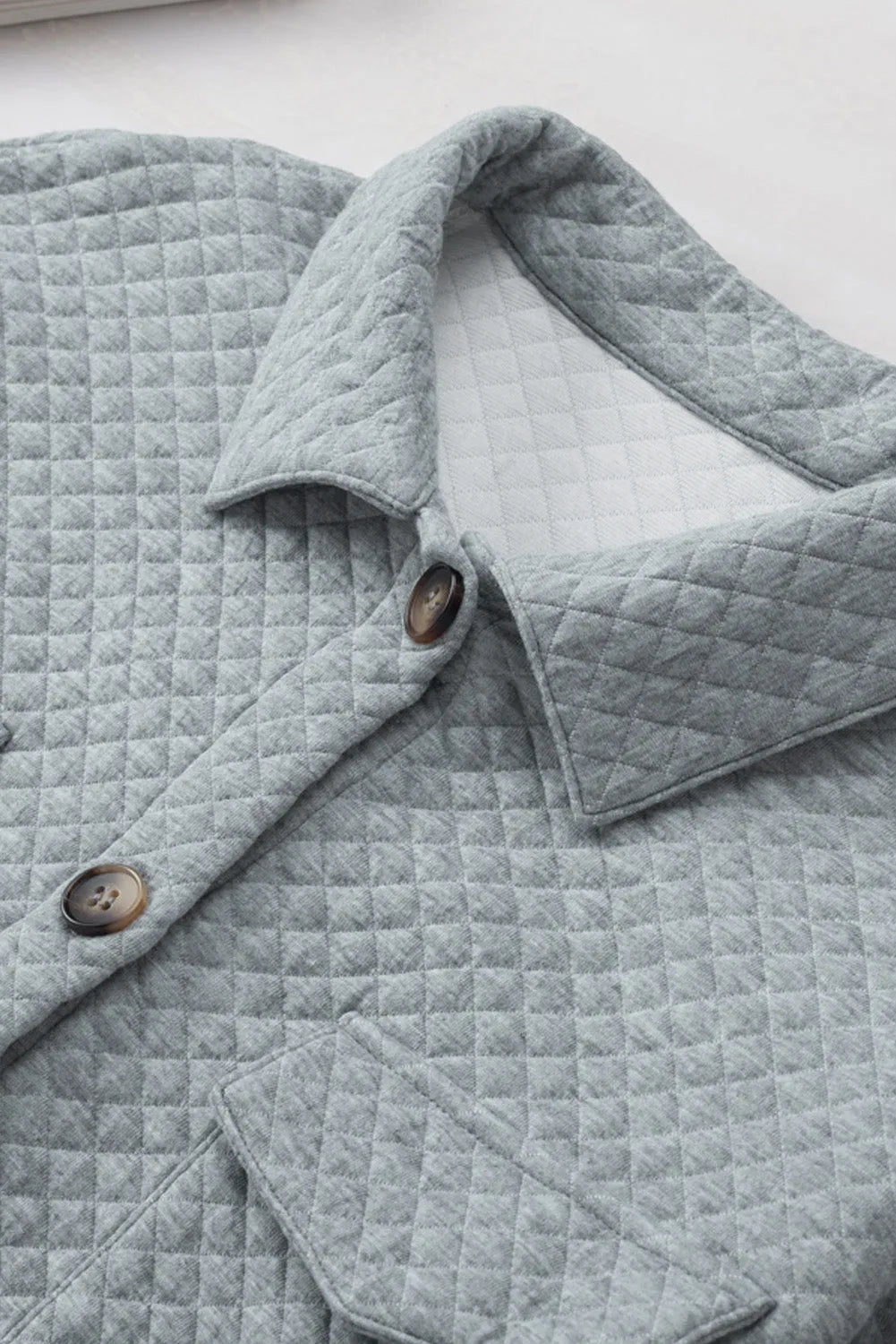 Gray Retro Quilted Flap Pocket Button Shacket - Chic Meadow Boutique 