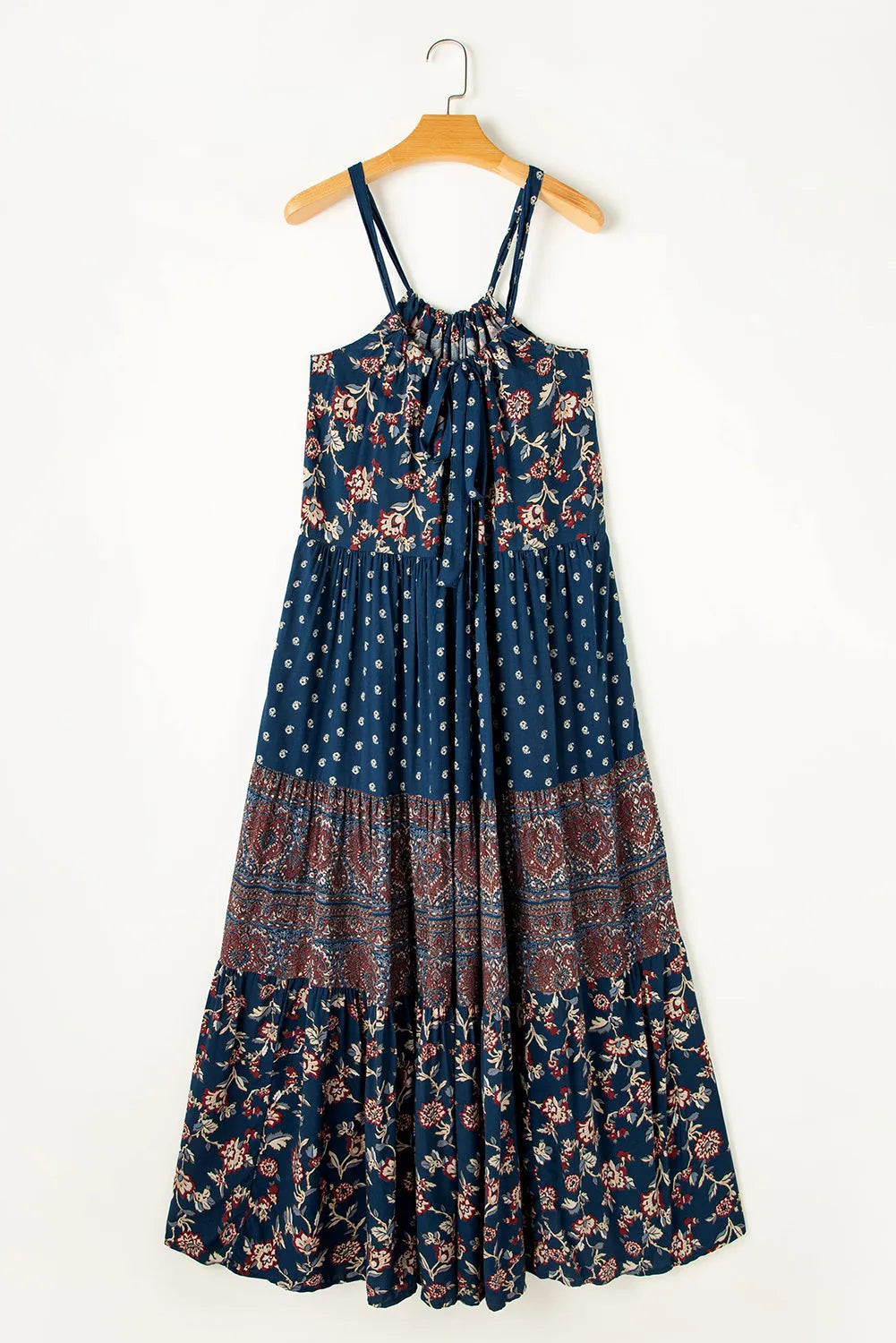 Blue Boho Floral Splicing Sleeveless Maxi Dress - Chic Meadow Boutique 