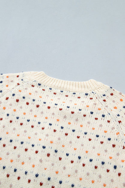Beige Geometric Print Button Front Long Sleeve Regular Fit Cardigan