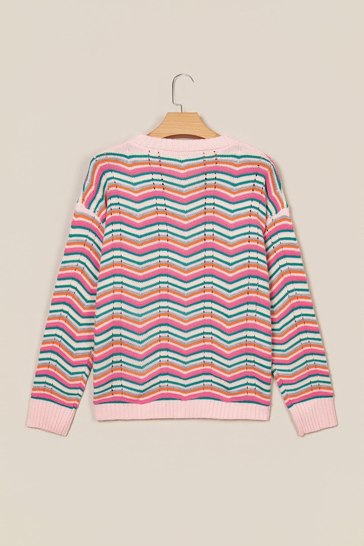 Multicolour Casual Chevron Striped Drop Shoulder Sweater