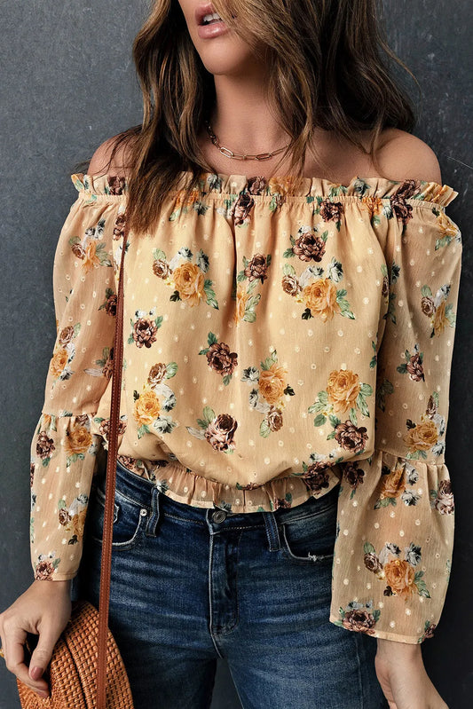 Yellow Bell Sleeves Floral Crop Top - Chic Meadow Boutique 