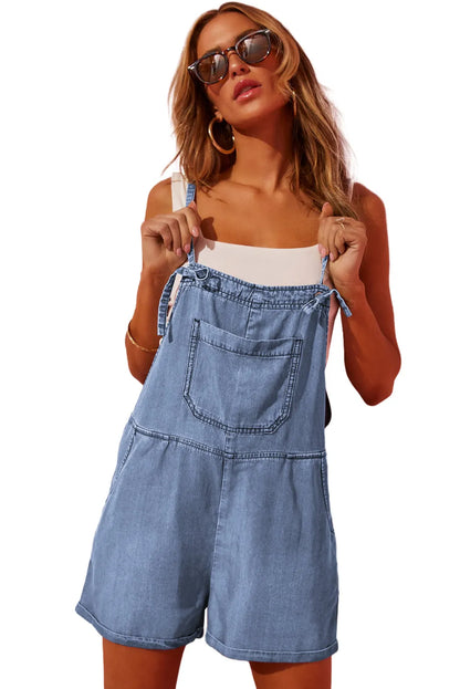 Bottoms/Jumpsuits & Rompers Light Blue Grommet Tie Straps Casual Denim Romper