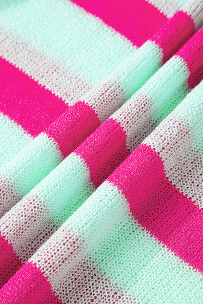 Green Stripe Round Neck Casual Sweater