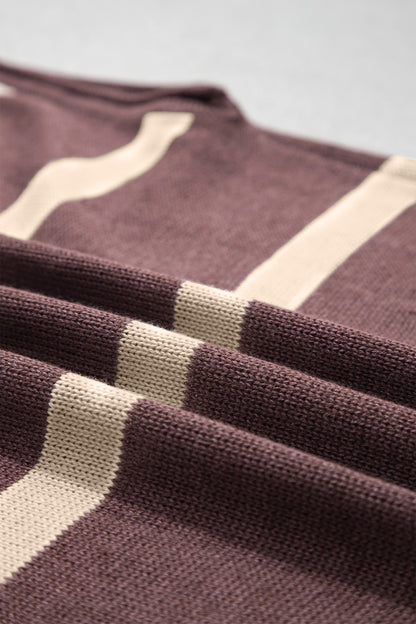 Brown Stripe Knit Western Short Sleeve Sweater