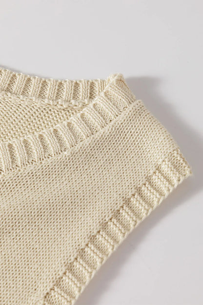 Beige Pointelle Detail Solid Color Knit Sweater Vest - Chic Meadow Boutique 