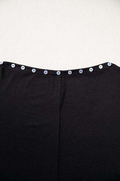 Black 3/4 Sleeve Button Detail Off Shoulder Top