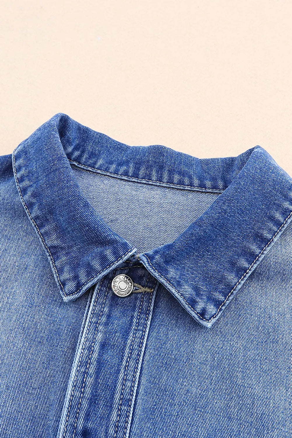 Blue Chest Pockets Drop Shoulder Loose Denim Jacket - Chic Meadow Boutique 