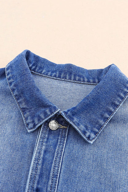 Blue Chest Pockets Drop Shoulder Loose Denim Jacket - Chic Meadow Boutique 