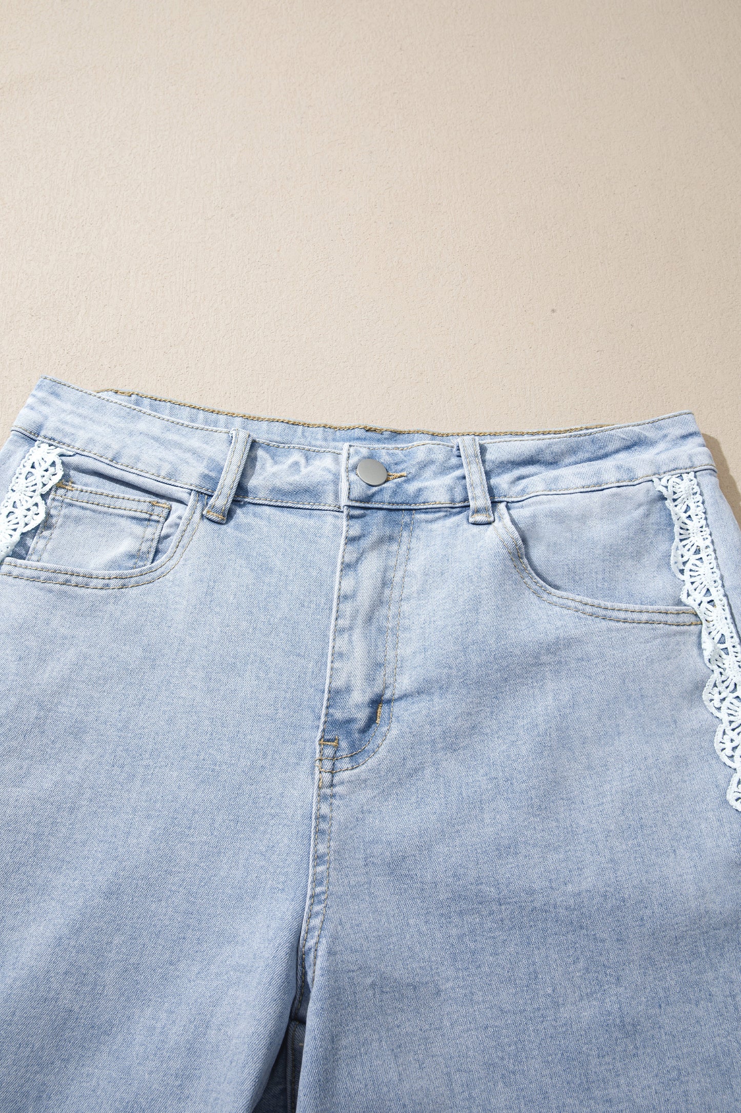 Beau Blue Lace Trim Casual Full-Length Regular Fit Jeans
