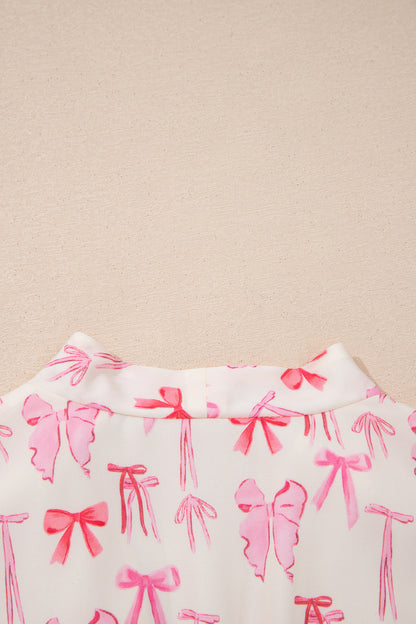 Pink Full Zip Cinched Waist Sleeveless Bow Mini Dress