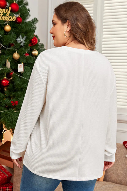 White Plus Size Ribbed Textured Long Sleeve T Shirt - Chic Meadow Boutique 