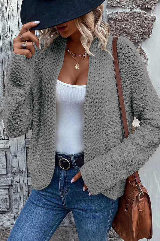 Gray Popcorn Knit Open Front Cardigan - Chic Meadow Boutique 