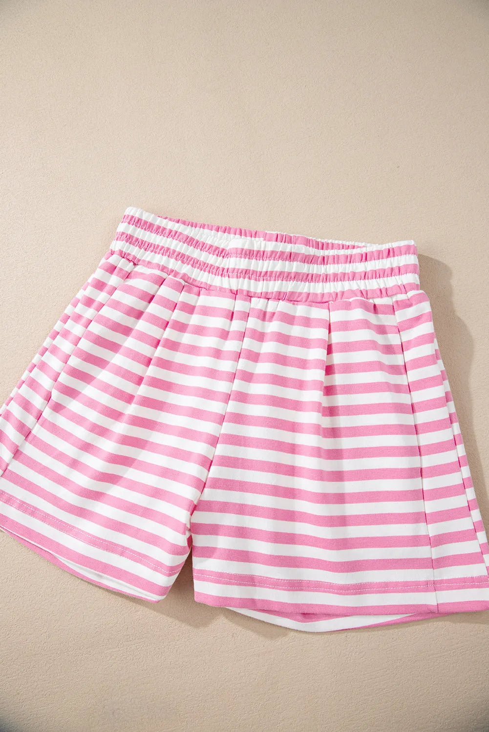 Pink Stripe Kangaroo Pocket Hoodie and Wide Leg Shorts Set - Chic Meadow Boutique 