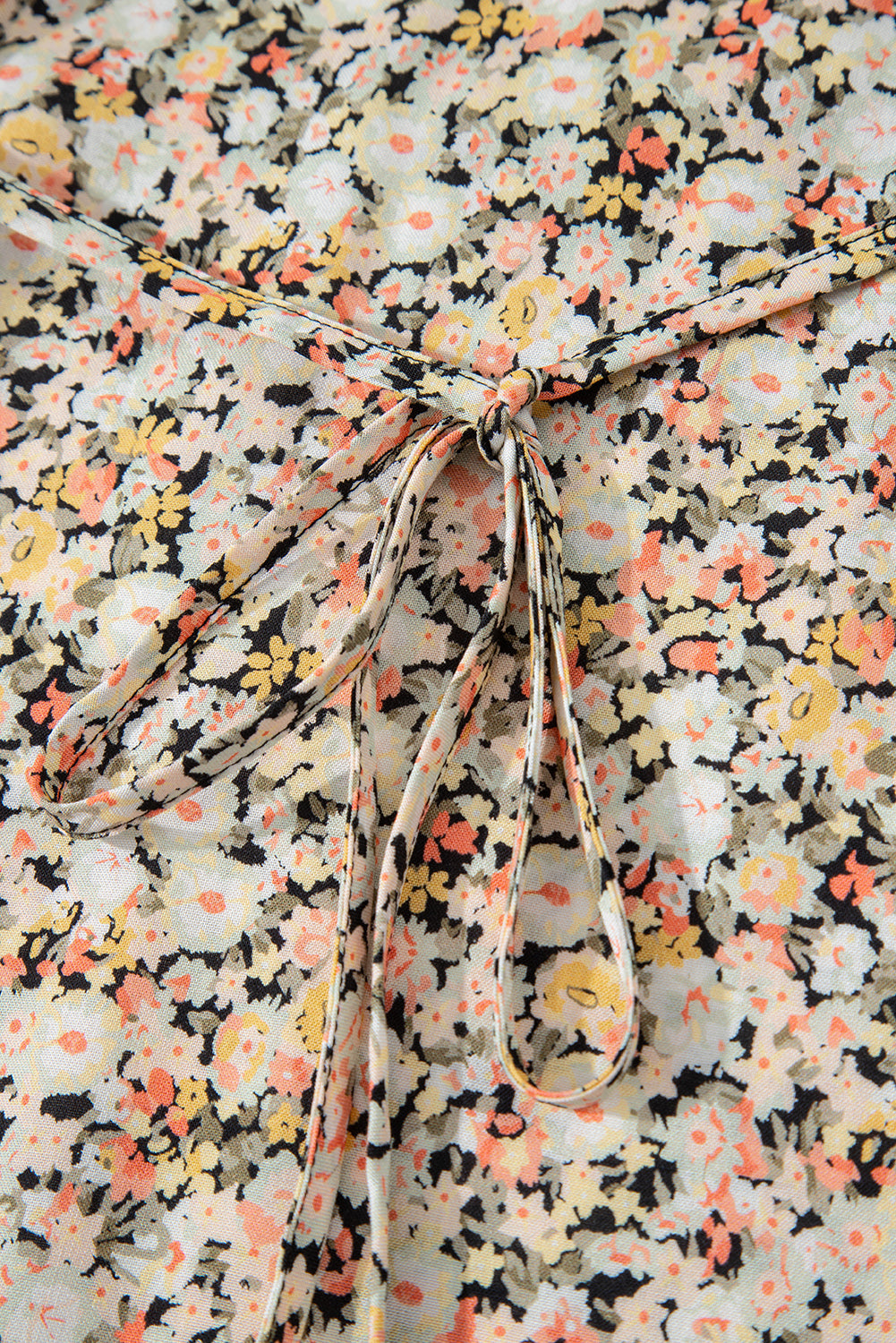 Khaki Boho Floral Printed Tie Waist Flared Sundress