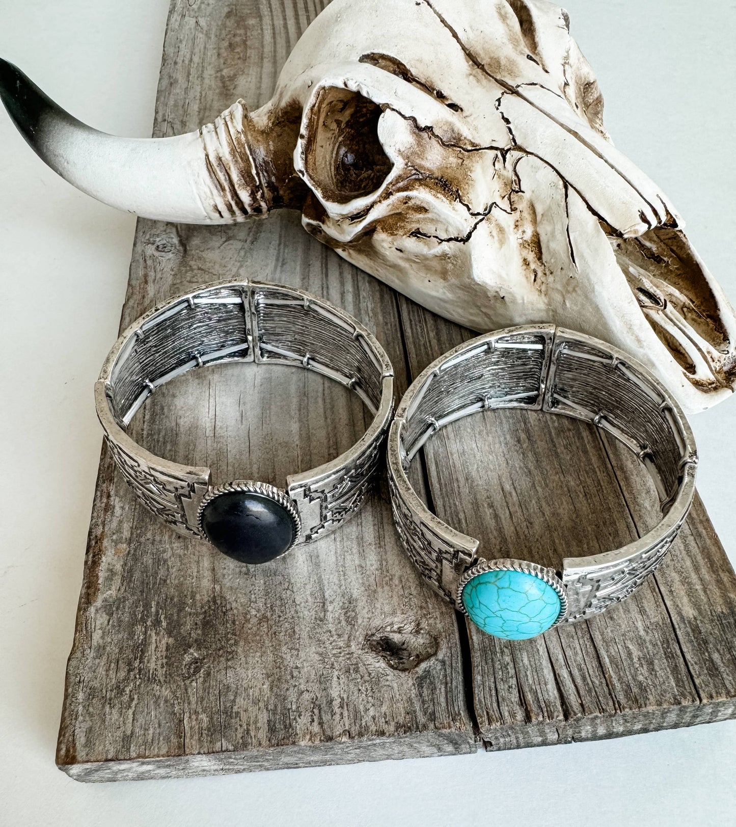 Western Semi Stone Aztec Texture Double Stretch Bracelet