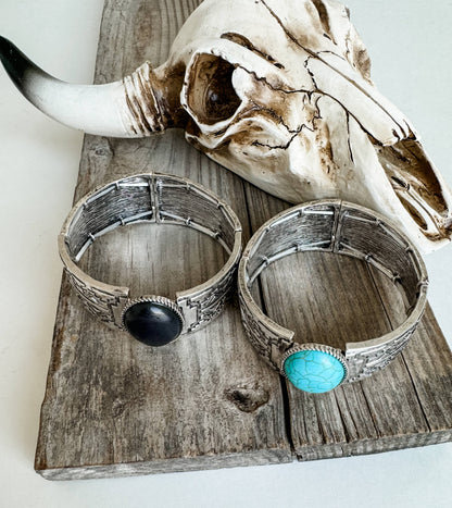 Western Semi Stone Aztec Texture Double Stretch Bracelet
