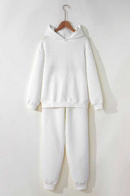 White Quilted Hoodie and Sweatpants Two Piece Set - Chic Meadow Boutique 