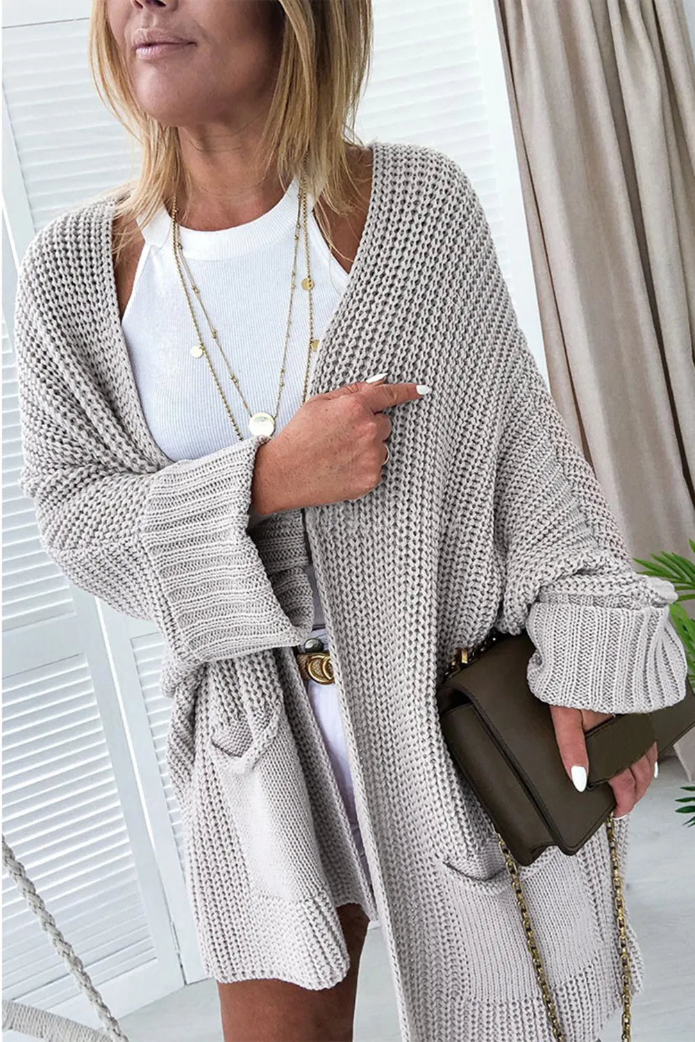 Gray Oversized Fold Over Sleeve Sweater Cardigan - Chic Meadow Boutique 