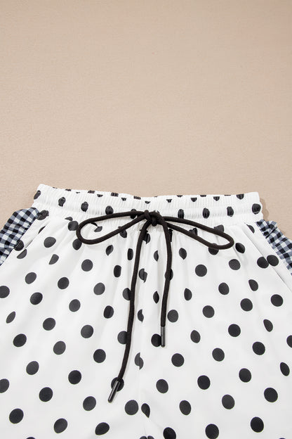 White Polka Dot Contrast Ruffle Trim Shorts