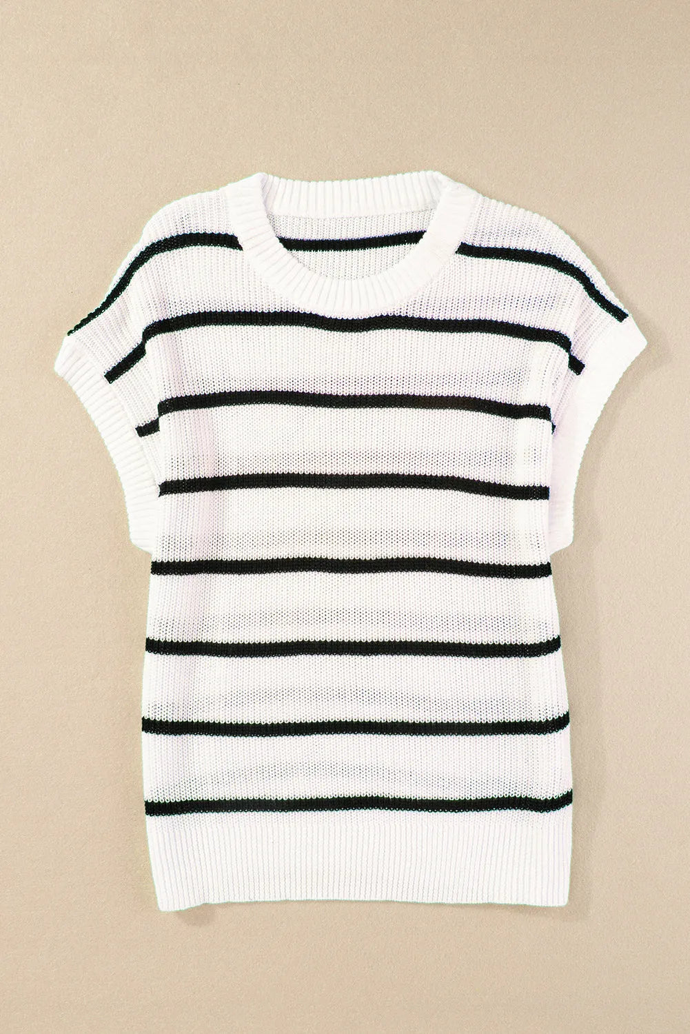 White Stripe Round Neck Batwing Sleeve Sweater - Chic Meadow Boutique 