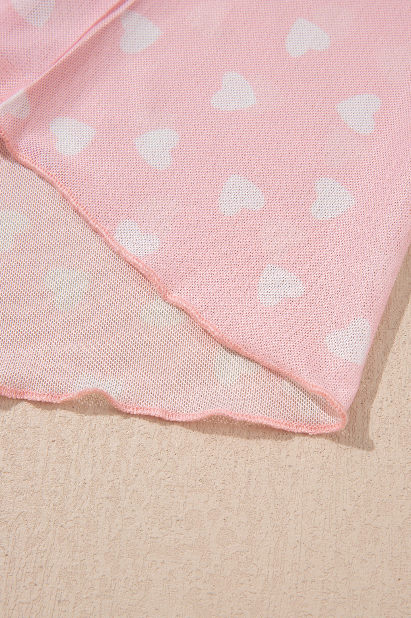 Pink Allover Heart Print Mesh Short Sleeve Top