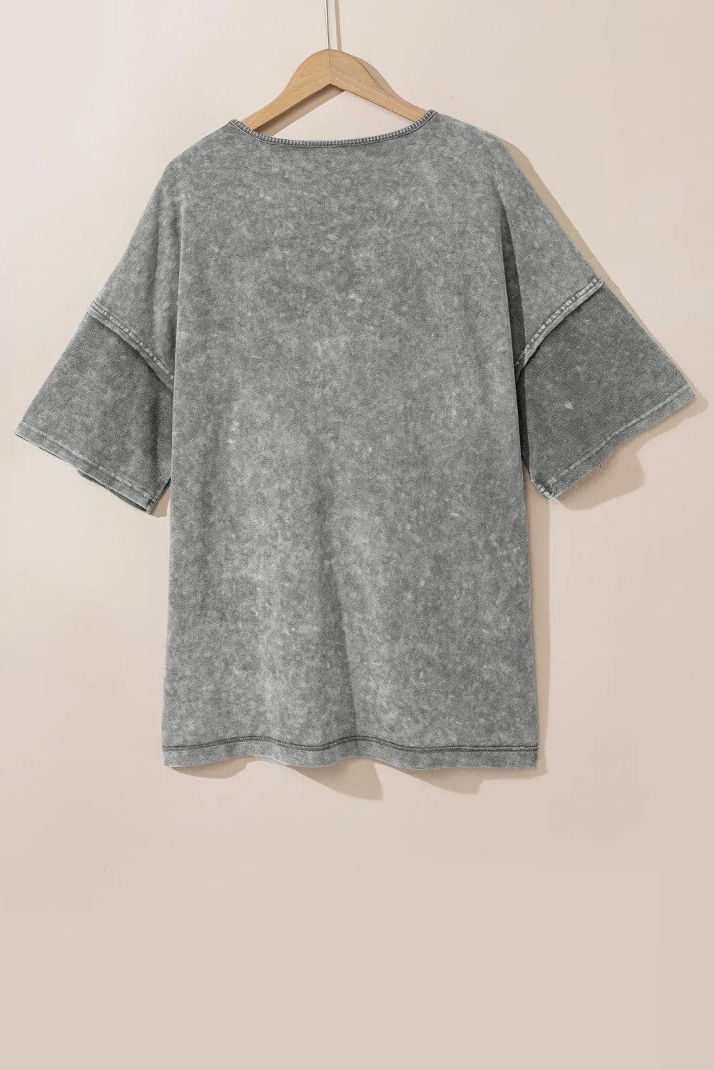 Plus Size/Plus Size Tops/Plus Size Tops & Tees Light Grey Mineral Wash Drop Sleeve Patchwork Plus Tee