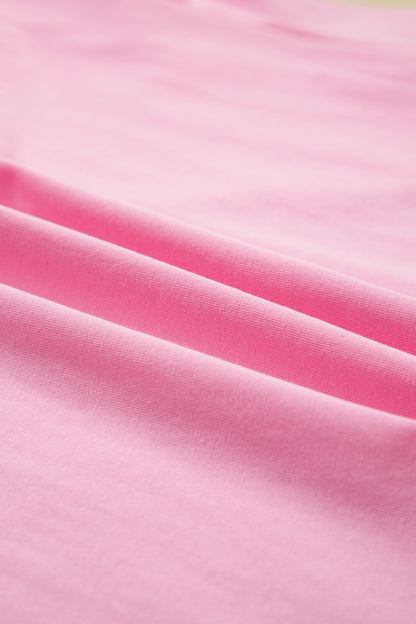 Pink Eyelash Floral Lace Patchwork Half Sleeve Oversize Tee