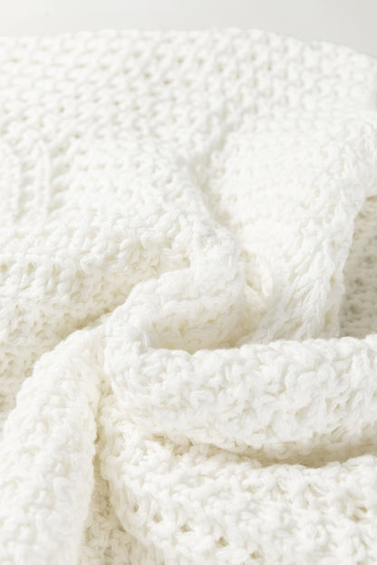 White Hollowed Detail Wide Sleeve Loose Pullover Sweater