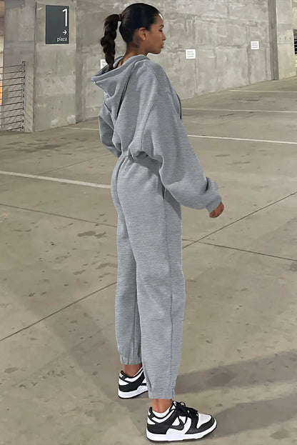 Gray Solid Drop Shoulder Hoodie and Joggers Activewear Set - Chic Meadow Boutique 