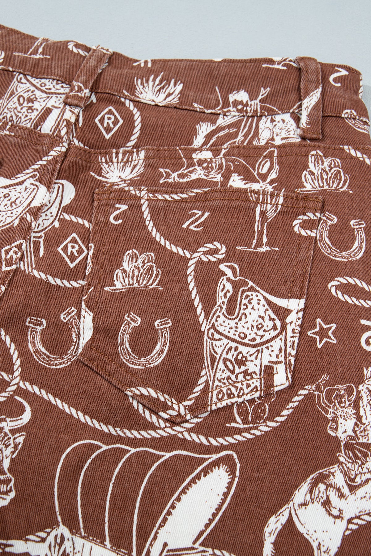 Brown Western Print Casual Shift Jeans