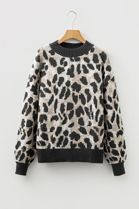 Carbon Grey Leopard Drop Shoulder Baggy Sweater